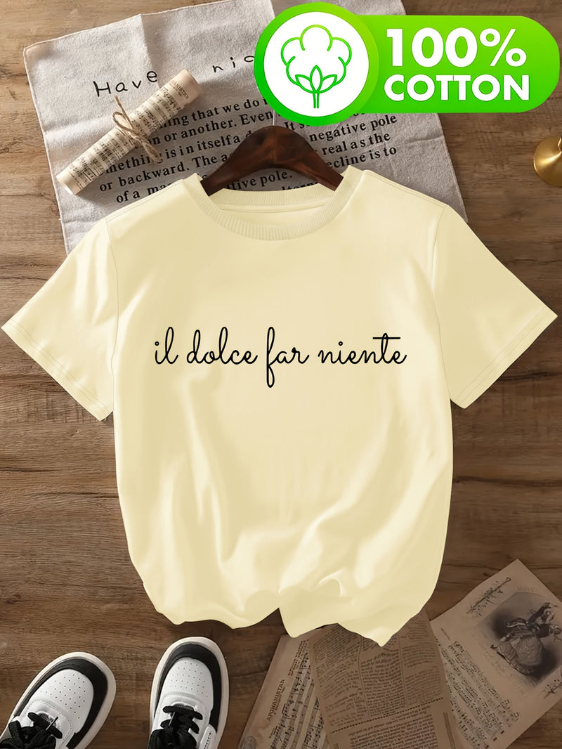 Women's Italian Elegant Cursive Lettering T-Shirt.