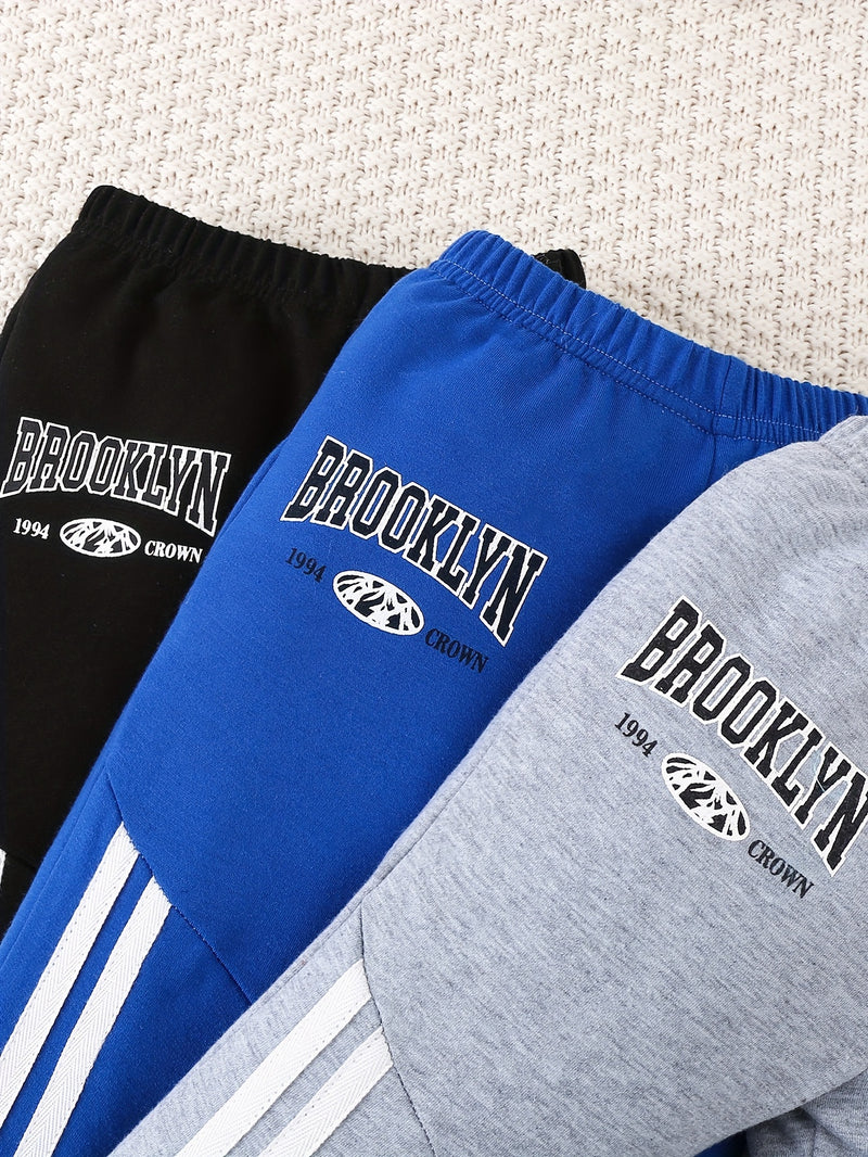 3pcs Toddler's Letter BROOKLYN Print Sweatpants.