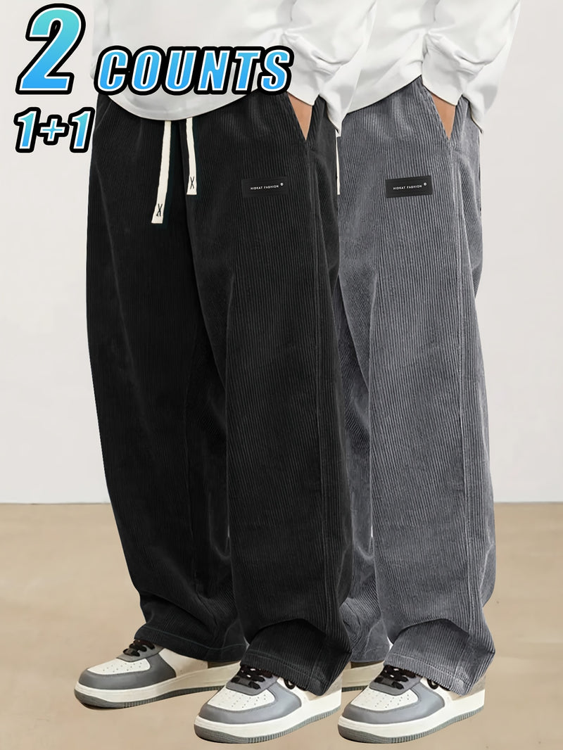 2pcs Set of Lightweight Breathable Corduroy Trousers for Men.