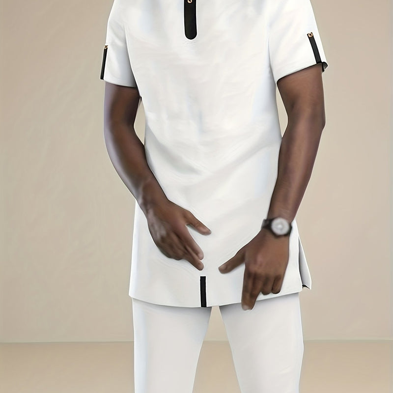 Men's Suits, Short Sleeves, Shoulder Zippers, Spliced Design.