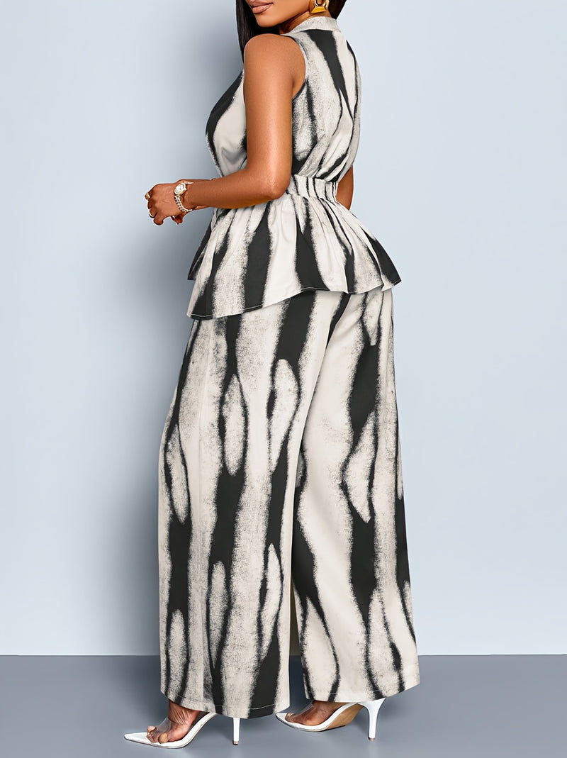 Women's Elegant Sleeveless Top + Wide-leg Pants Two-piece Set.
