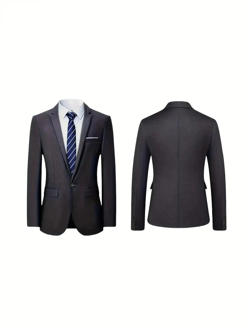 2pcs Men's Slim-Fit Burgundy Wedding & Business Suit Set.