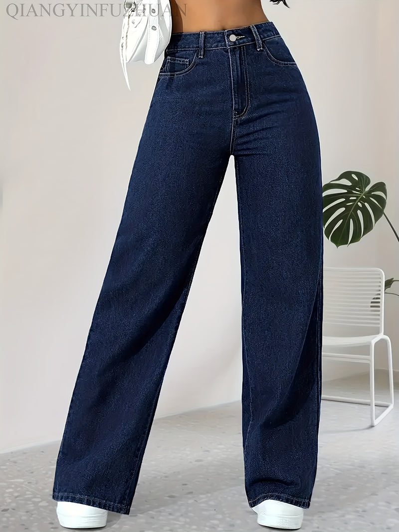 Ladies Loose Wide-Leg High-Waisted Elastic Comfortable Straight-Leg Long Pants.