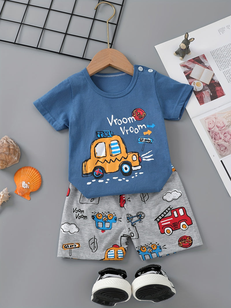 3pcs Cute Casual Pure Cotton Short-Sleeve and Shorts Set.