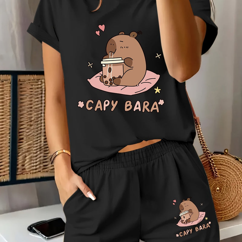 Women's Casual Graphic Print T-Shirt and Shorts.