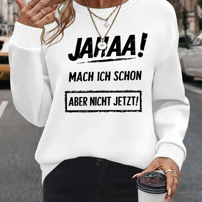 Plus Size, Women's Oversized German Text Print Sweatshirt.