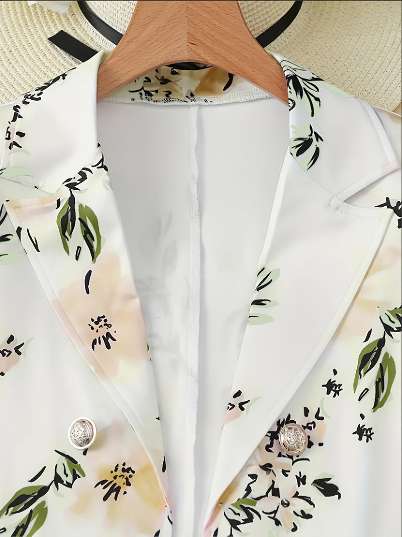 Women's Elegant Floral Print Blazer & Skirt Set.