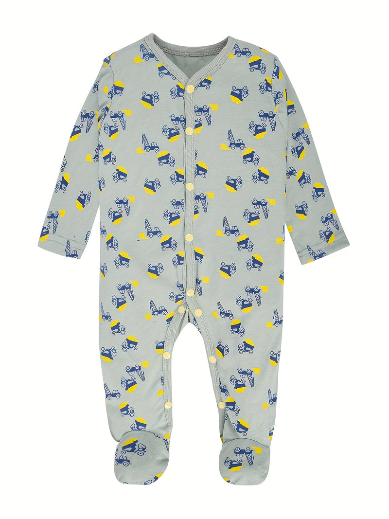 4pcs Bamboo Fiber Footed Onesies for Newborn Boys.