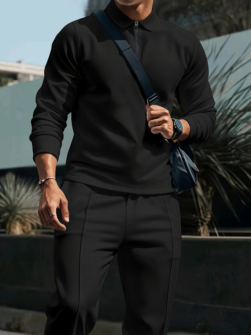 Trendy collar! Men's sports suit zipper design, preferred for daily outings.