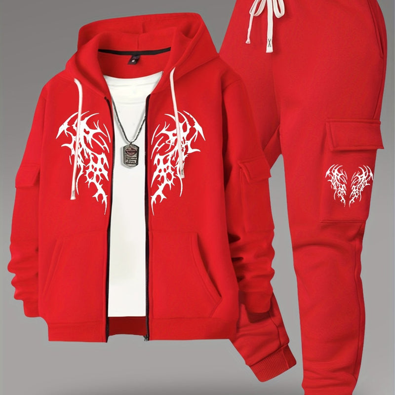 Men’s New Trendy Fashion Zip-Up Hoodie and Loose Cargo Pants.