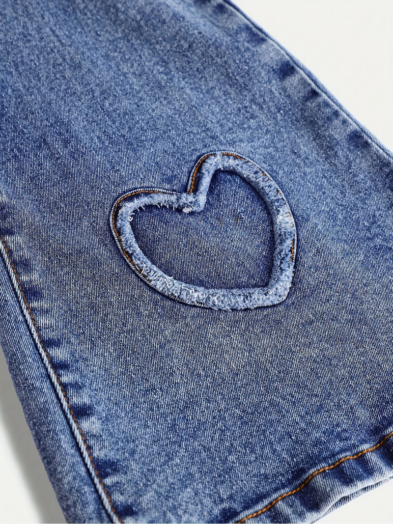 Women's Stretchy Personalized Ripped Heart-Decorated Flared Pants.