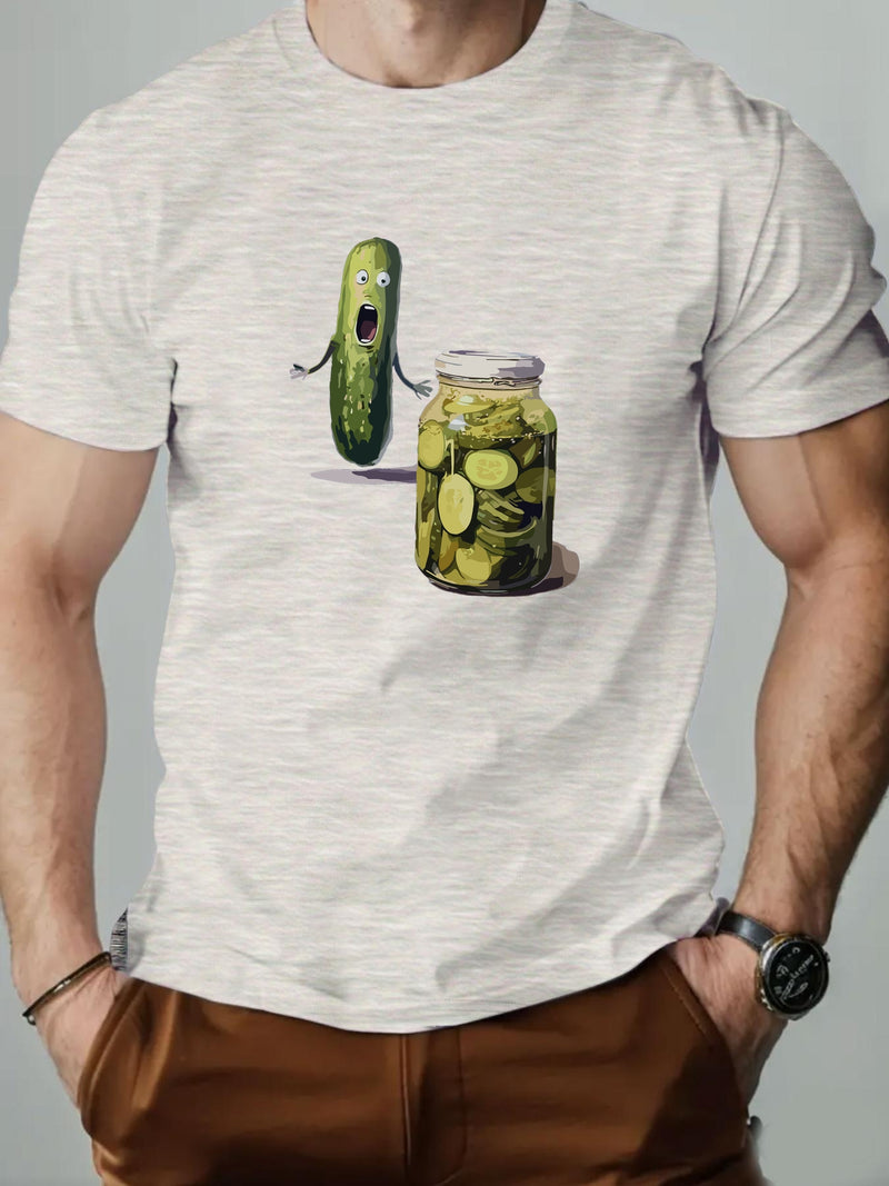 Men's Playful Pickle & Cucumber Jar Graphic T-Shirt.