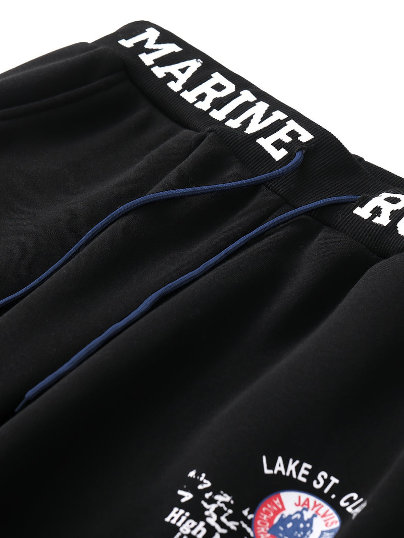 Men's Hooded Sweatshirt with Letter Print, Two-Piece Sports Running Outfit.