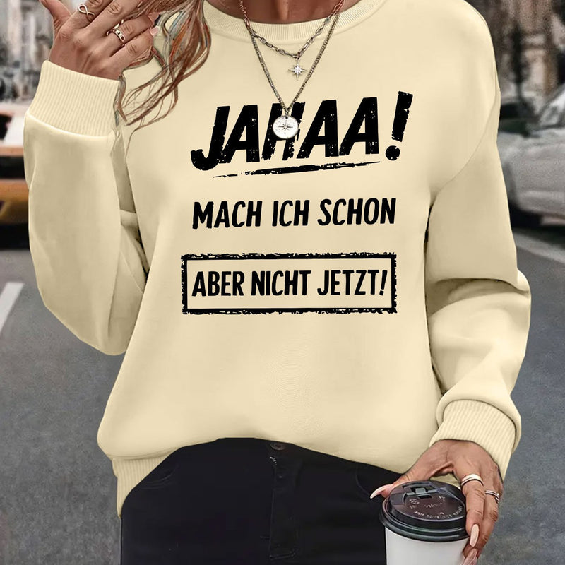 Plus Size, Women's Oversized German Text Print Sweatshirt.