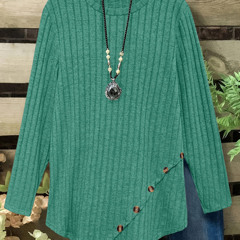 Women's Plus Size Lightweight Ribbed Long Sleeve T-Shirt.