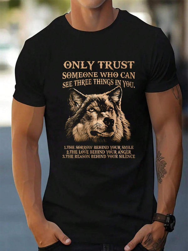 Men's Wolf Pack Slogan T-Shirt - Cotton Breathable Crew Neck Tee.