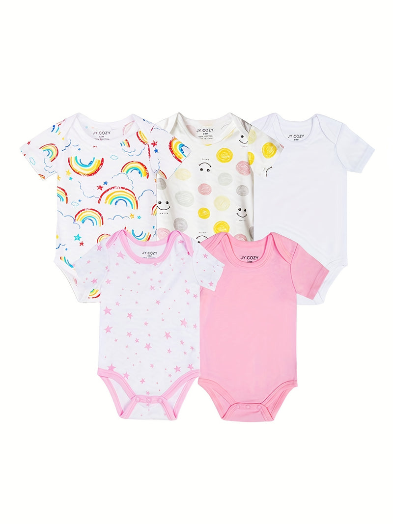 5pcs Cute Baby Girl 100% Cotton Short Sleeve Bodysuits.