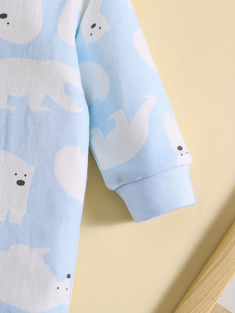 1pc Long Sleeve Knitted Bodysuit with Full Print.