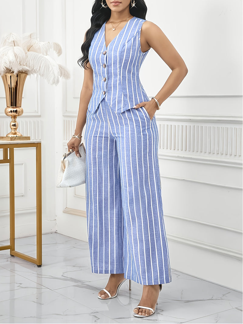 Women's Elegant Sleeveless Vest and Pants Set, Business Commuter Style.