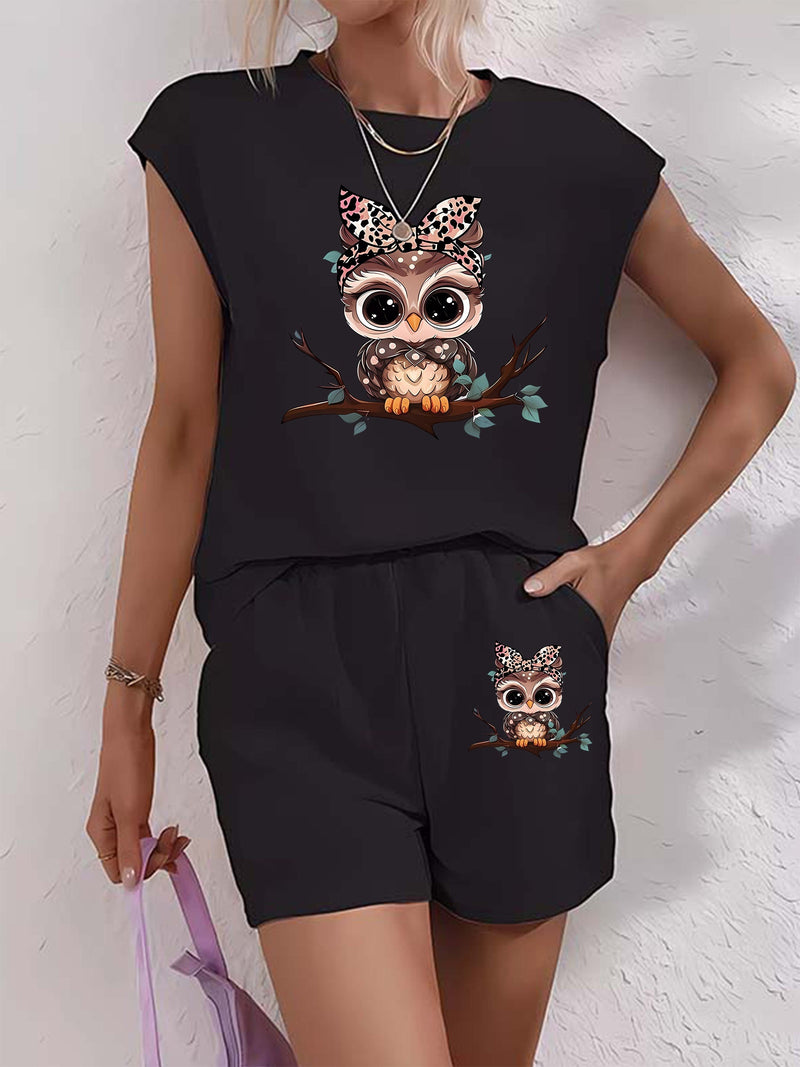 Women’s Graphic Print Two Piece Set, Short Sleeve T-shirt & Shorts.