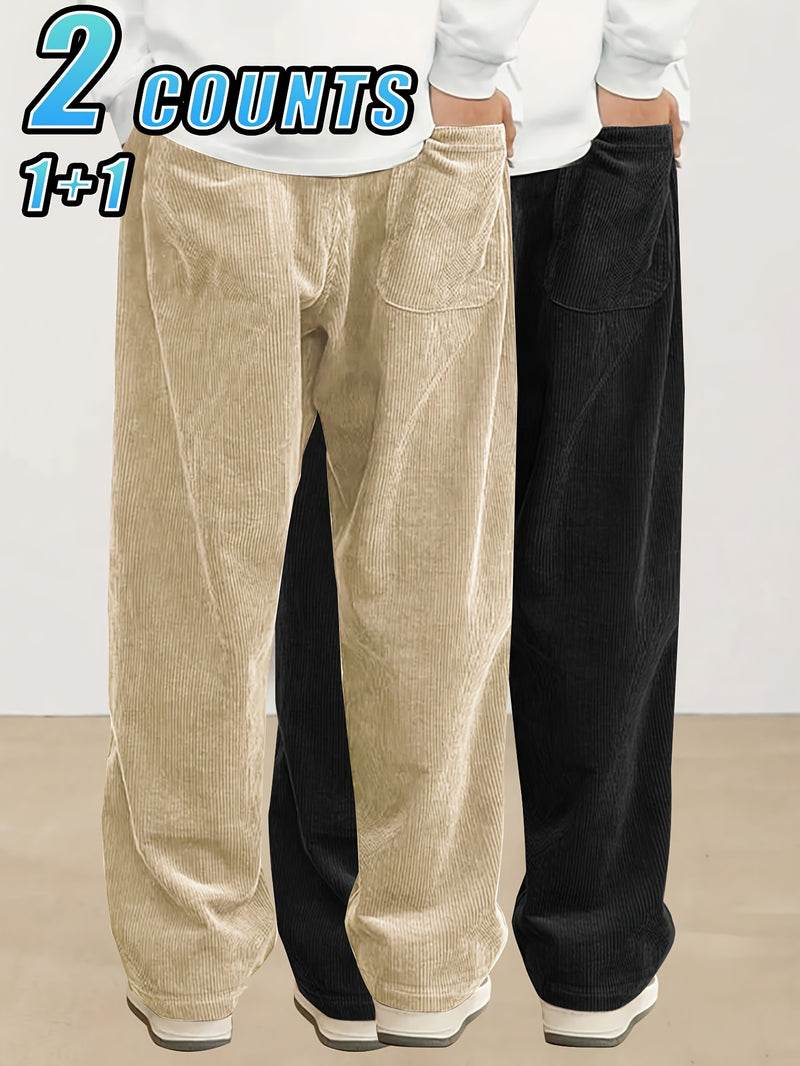 2pcs Set of Lightweight Breathable Corduroy Trousers for Men.