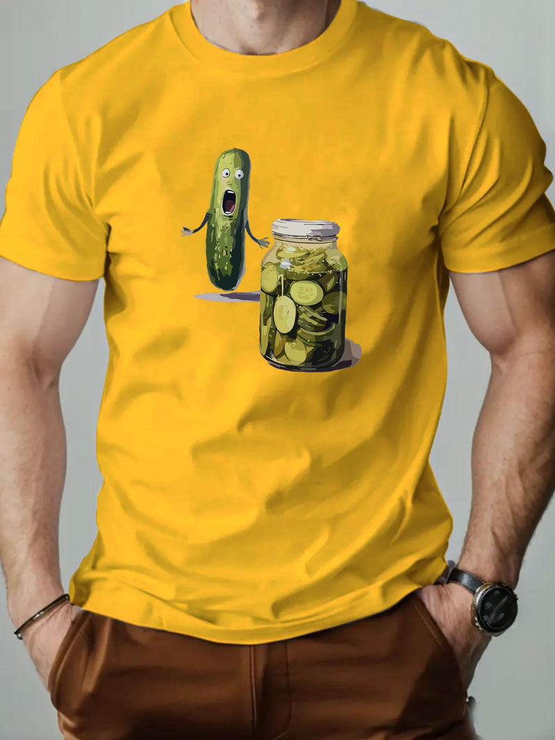Men's Playful Pickle & Cucumber Jar Graphic T-Shirt.