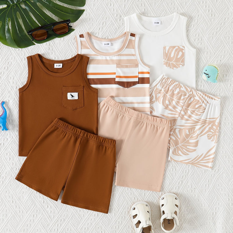 6pcs baby boy summer casual simple handsome vest shorts multi-piece set.