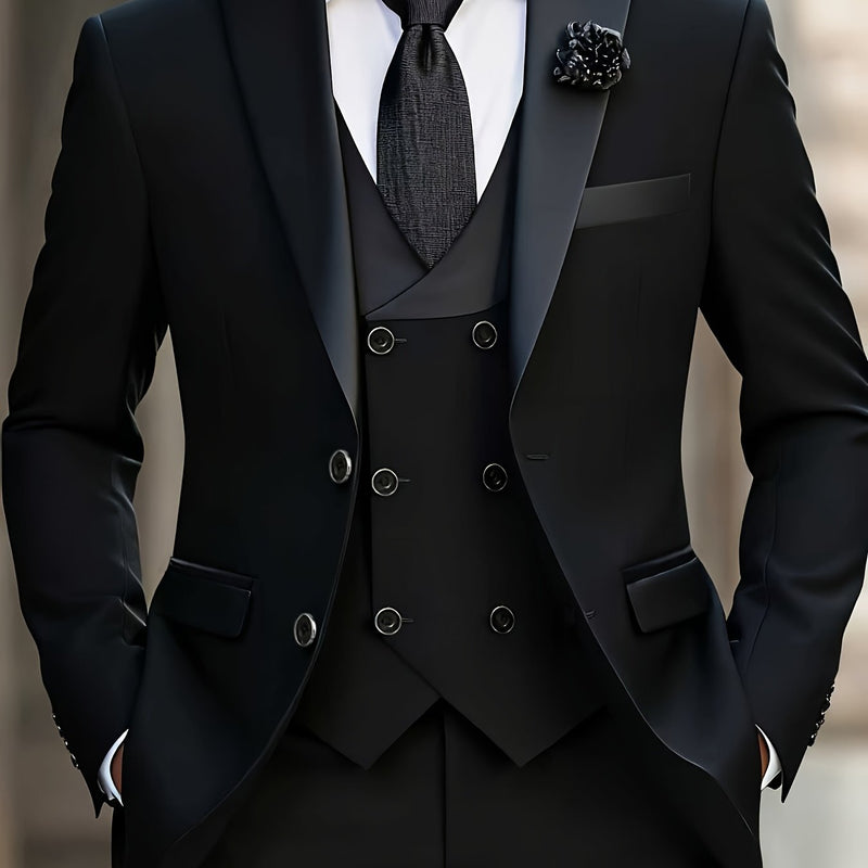 Men's 3pcs Suit Set, Including a Blazer, Vest, And Trousers.