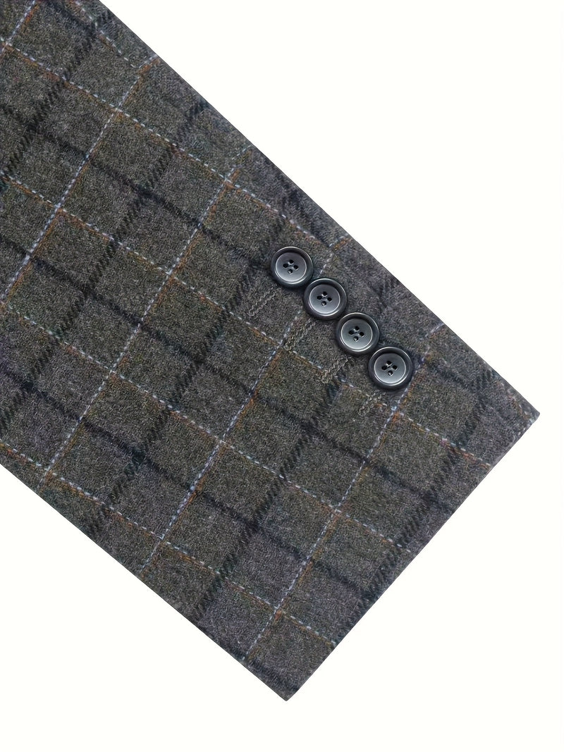 Men's High-Quality Vintage Plaid Three-Piece Suit.