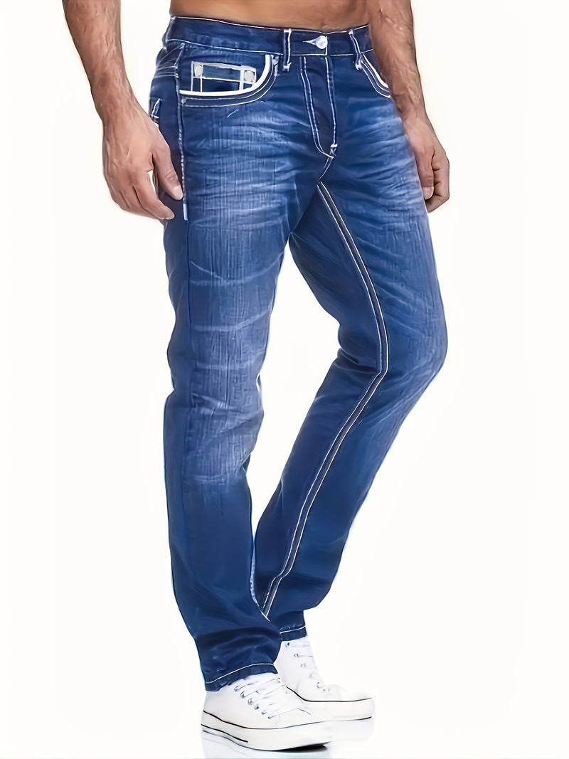 Men's Stretch Slim-Fit Blue Jeans - Classic 5-Pocket Design.
