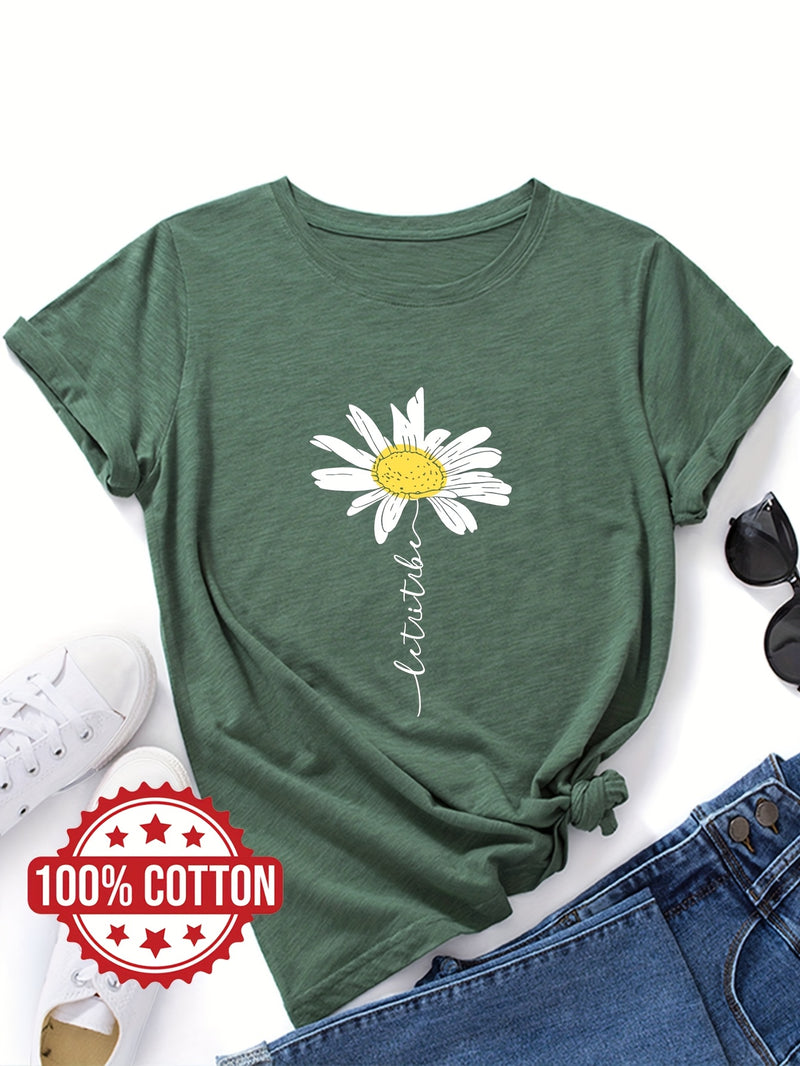 Women's Daisy Flower Print T-Shirt.