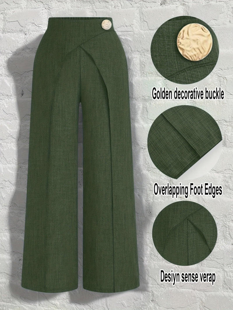 Women's Elegant Metal Buckle Decorated Pants.