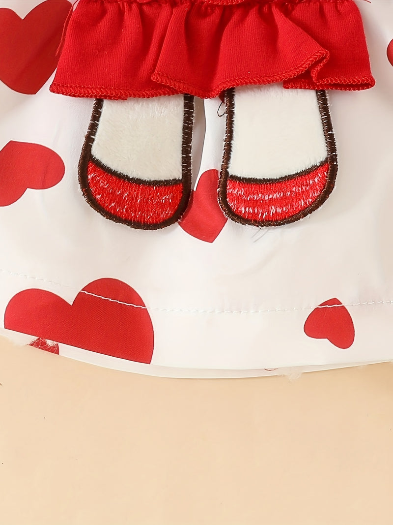 3pcs Cute Bear Heart Pattern Short Sleeve Top and Skirt Set.