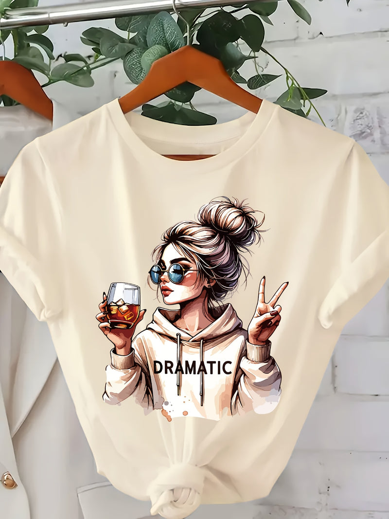 Women's Fashion Print Round-Neck Short-Sleeve T-Shirt.