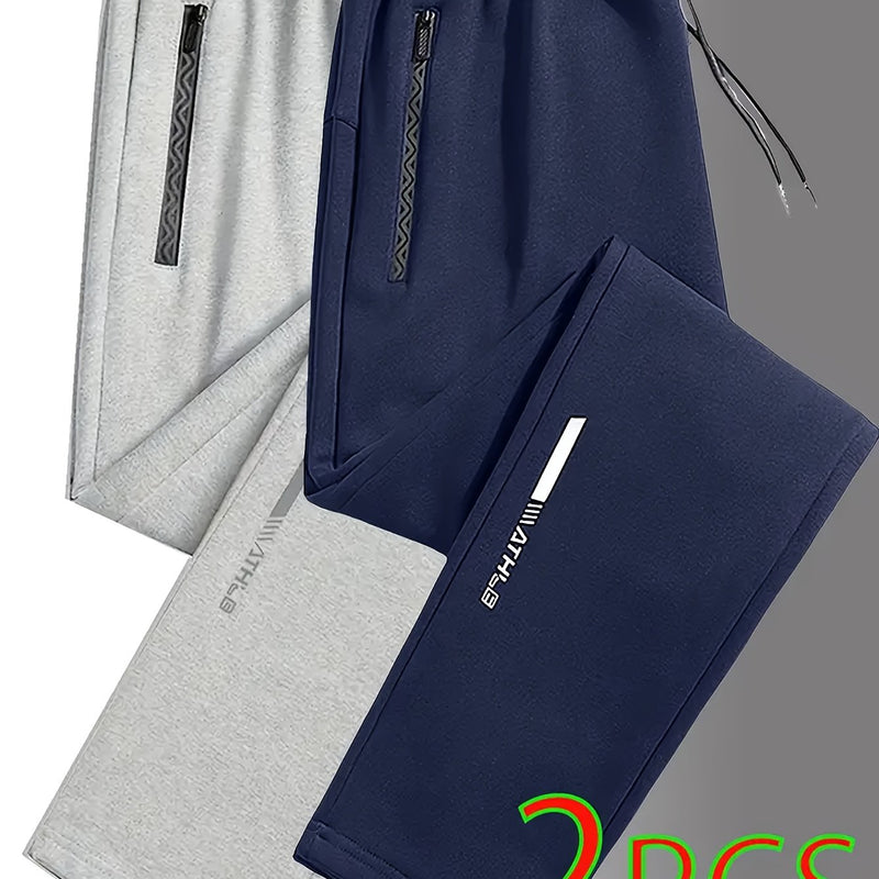 2pcs Men's Straight-Leg Jogger Pants with Zipper.