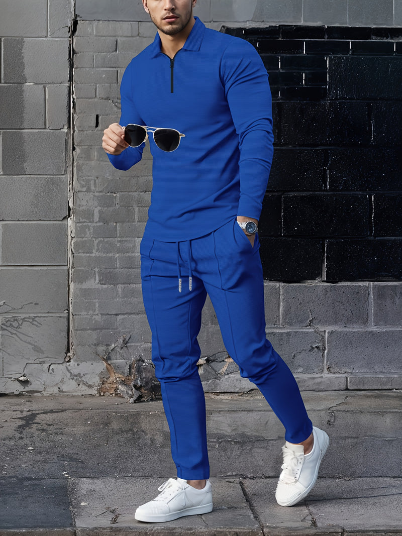 Trendy collar! Men's sports suit zipper design, preferred for daily outings.