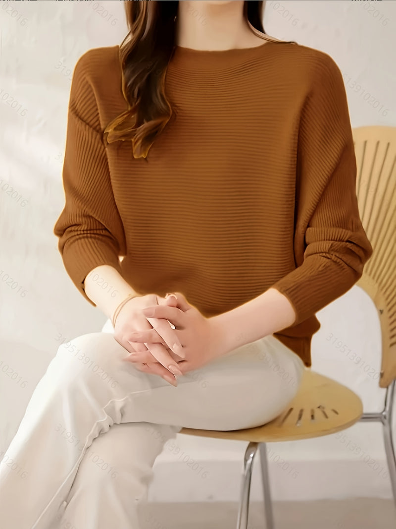 Women's Loose Batwing Sleeve Sweater, Casual Elegant Long Sleeve Top.