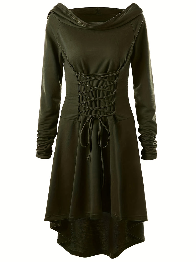 Women's Solid Color Tie-Up Asymmetrical Dress.