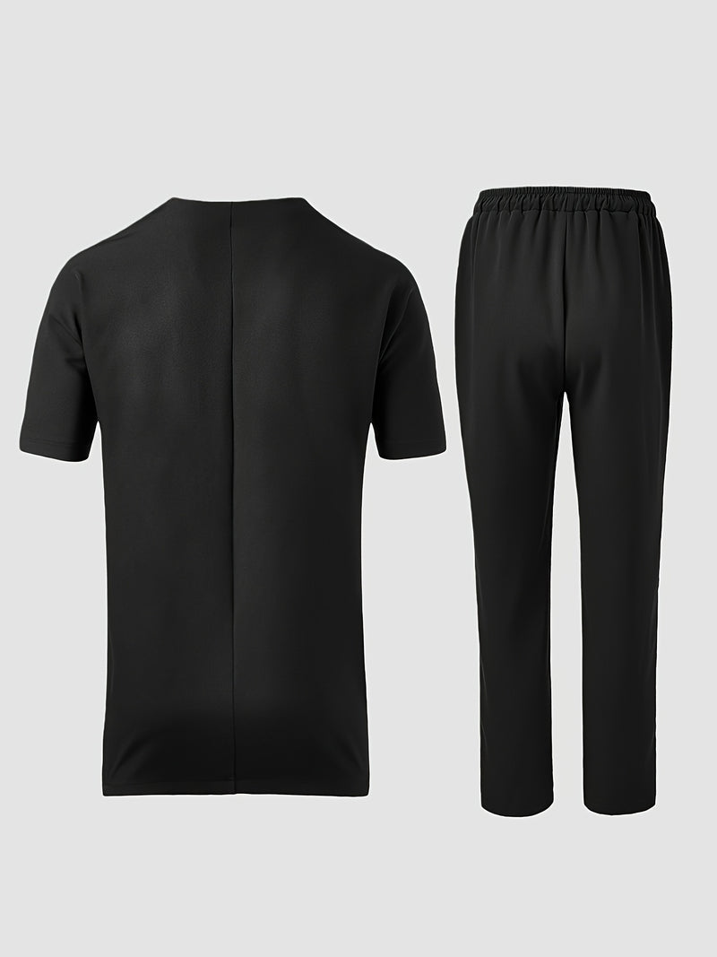 Summer New Men'S Two-Piece Suit Solid Color V-Neck Rhinestone.