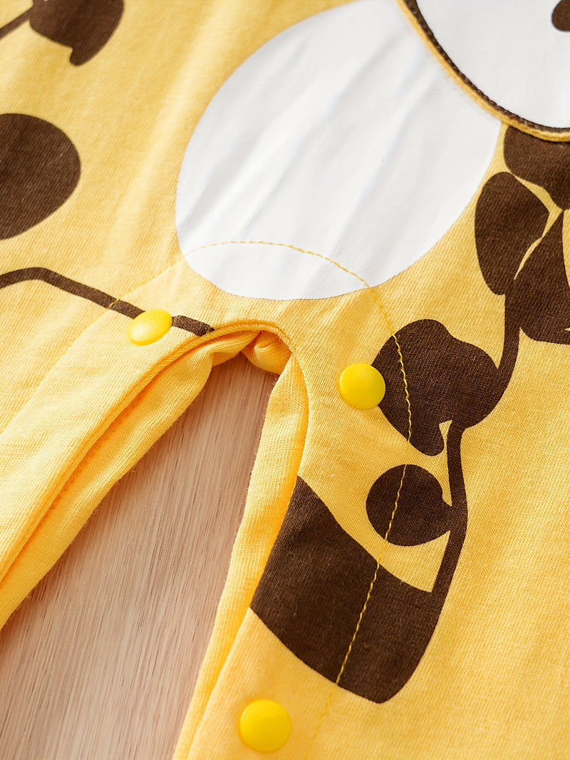 Cotton Striped Yellow Giraffe with Faux Suspenders, Three-Dimensional Design.