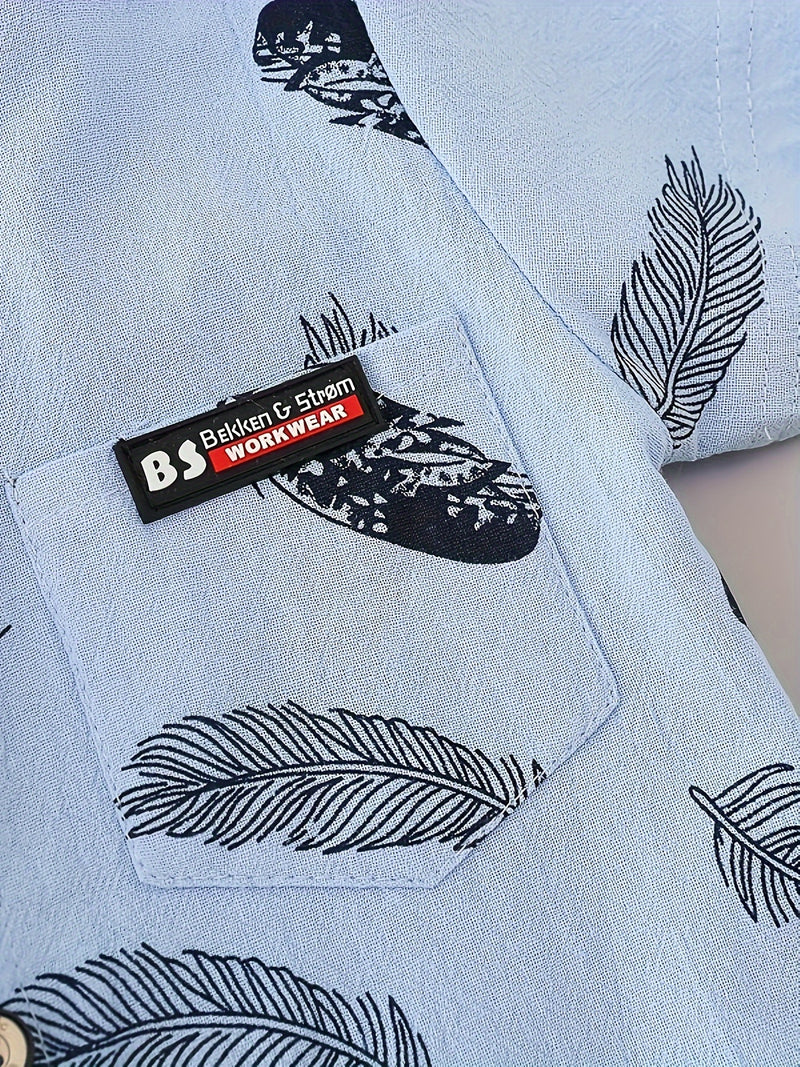 Youngsters Summer Feather Print Short Sleeve Shirt & Shorts Set.