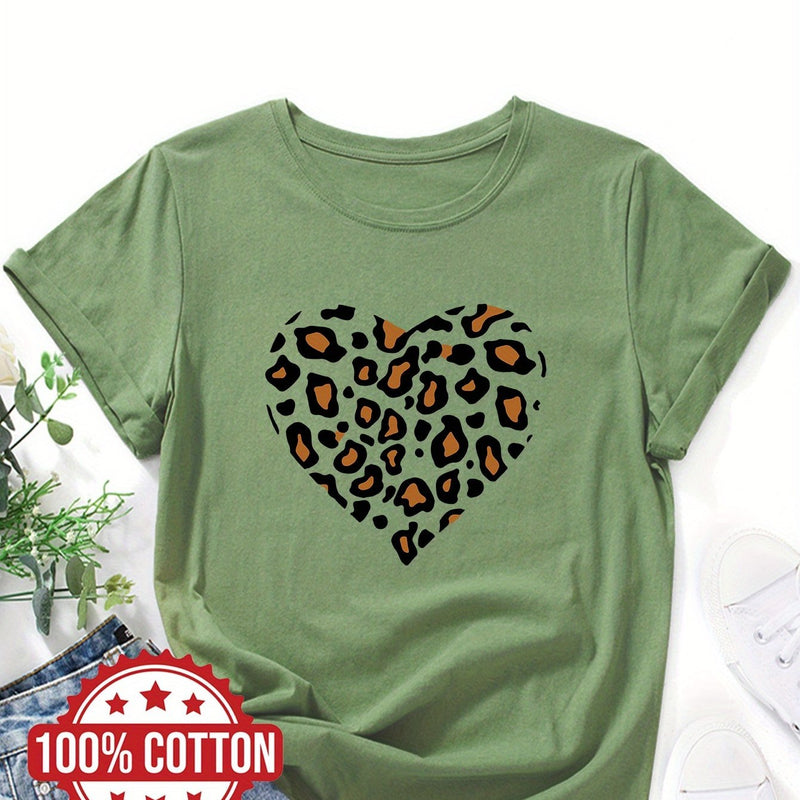 Women's "Leopard-print Heart" Graphic Print T-Shirt.