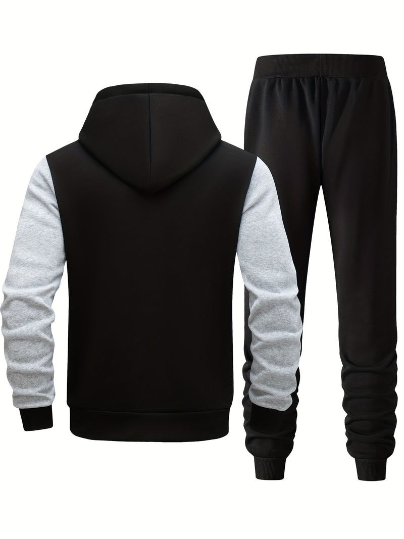 Men's Hooded Letter Print Hoodie Sports Running 2pcs Hoodie Casual Suit.