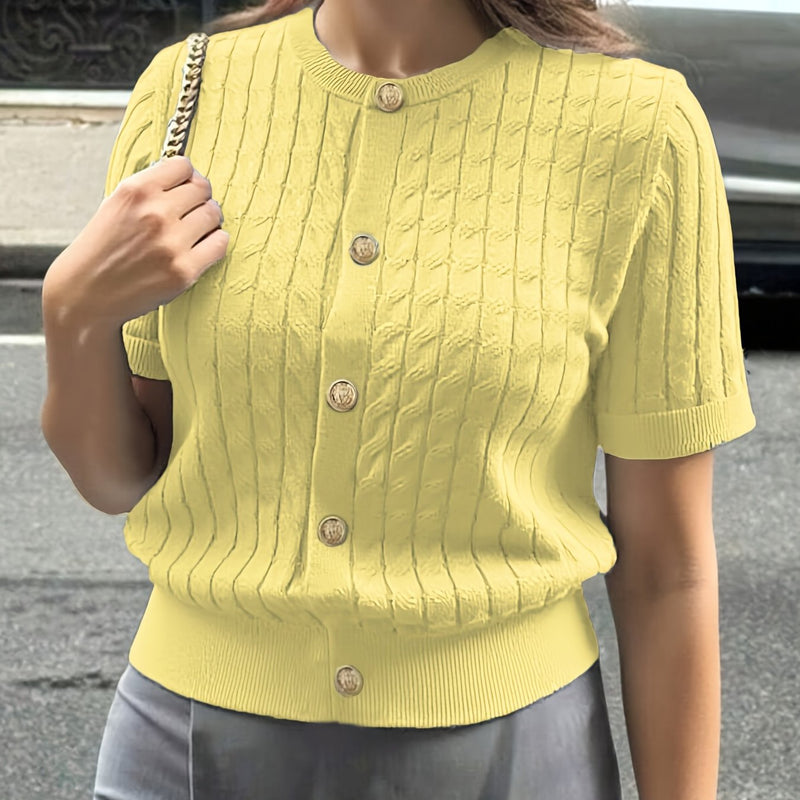 Women's Button-Front Solid Color Cable Blouse.