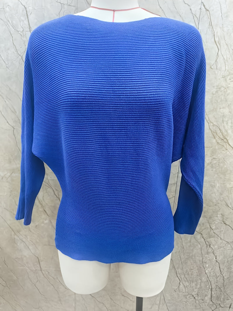 Women's Loose Batwing Sleeve Sweater, Casual Elegant Long Sleeve Top.