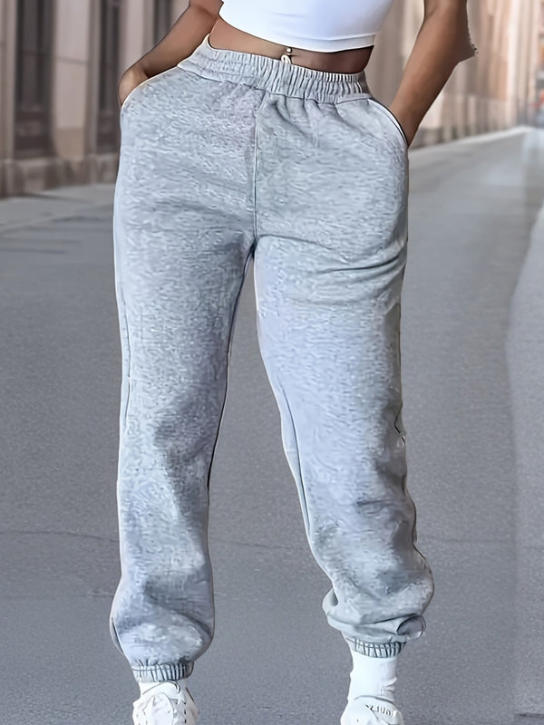 High-Waisted Elastic Jogger Pants for Women - 100% Polyester Casual Style.
