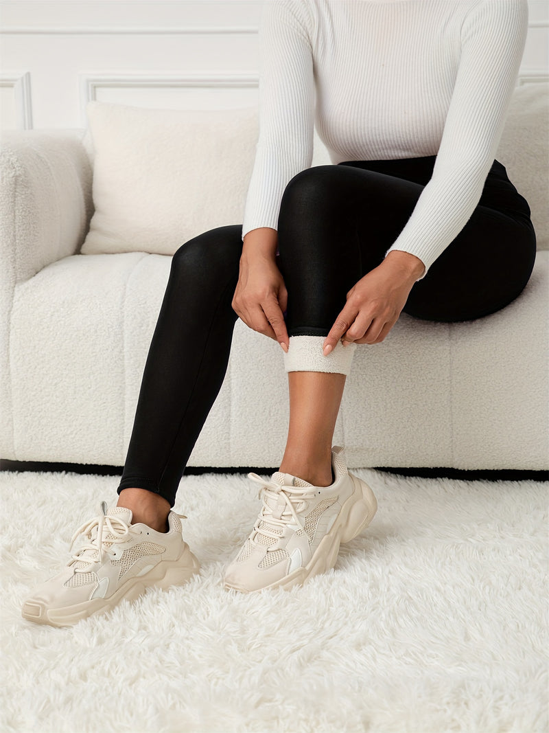 3pcs -Lined Solid Color Skin-Tight Leggings, Autumn/Winter.
