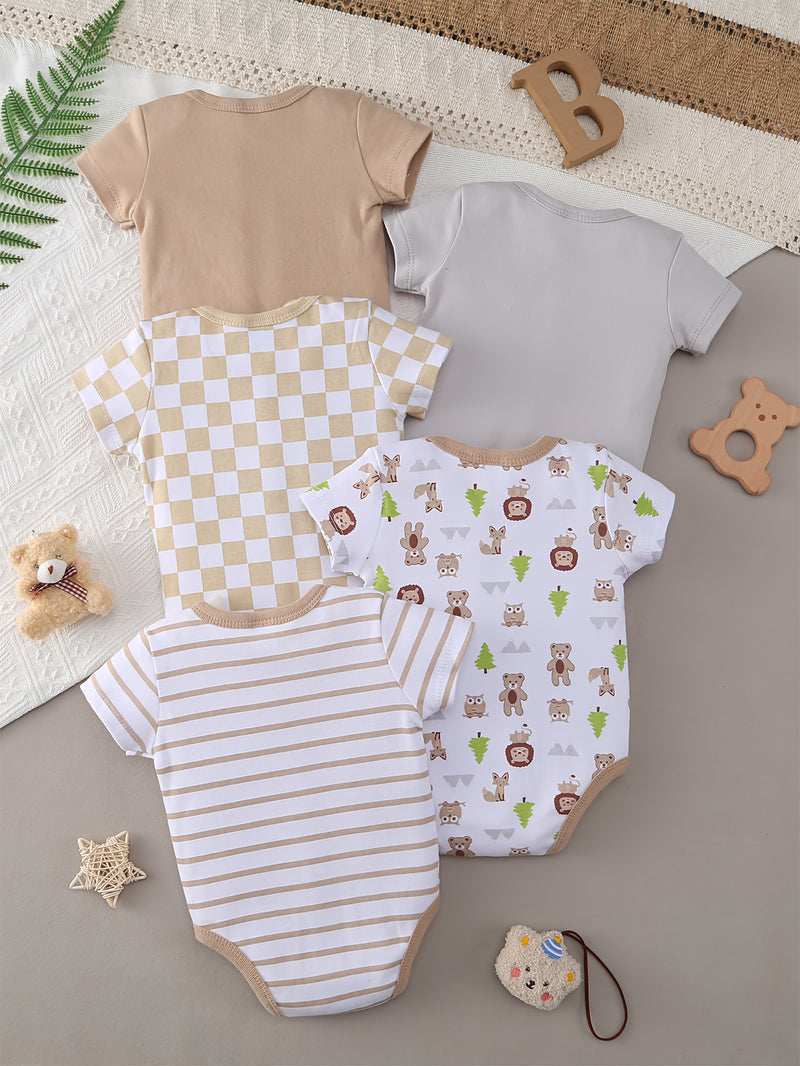 Newborn Unisex Triangle Romper Crawling Outfit, Cute Style 5pcs Set.