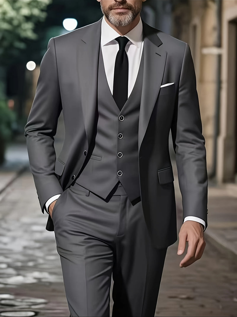 Men'S Formal Wedding Suit - 3pcs Business Casual Set with Lape.