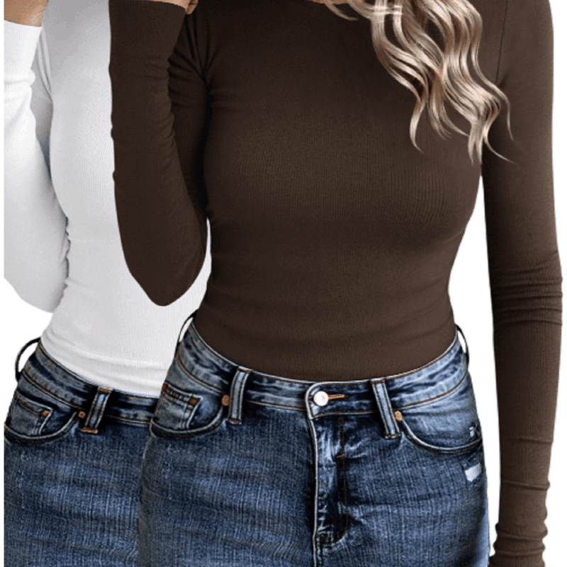 2 Packs Women's Elegant Long Sleeve Cotton Tops.
